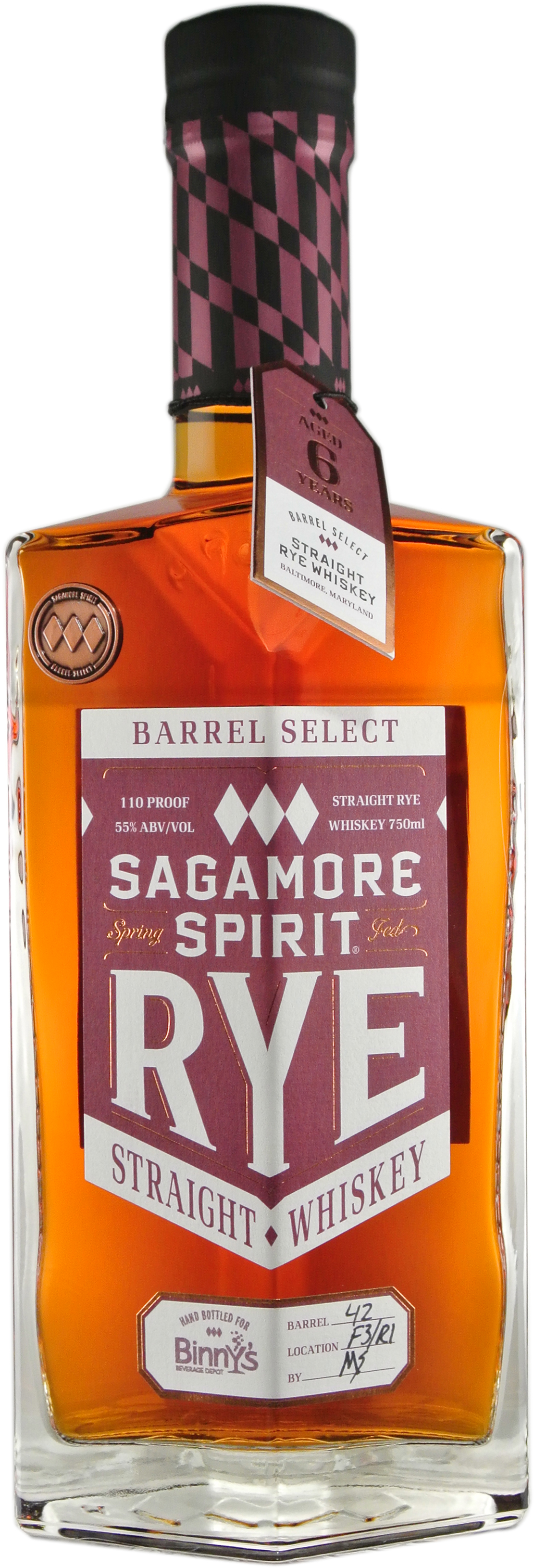 Sagamore Spirit Barrel Select Rye Single Barrel # 42 Binny's Handpicked