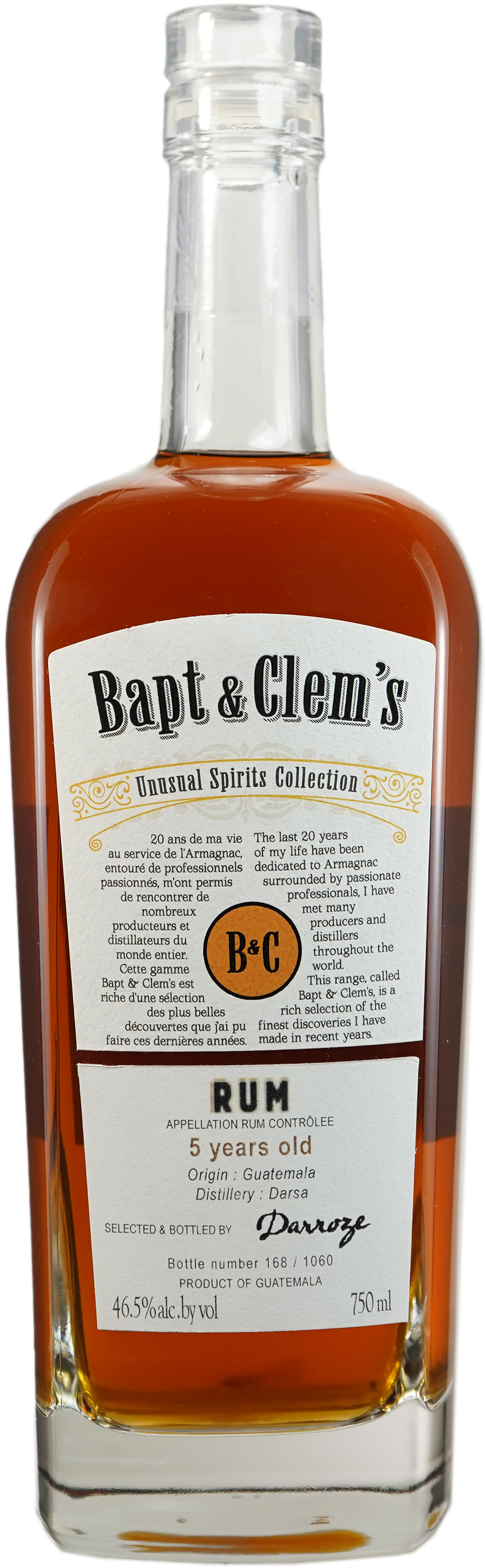 Bapt & Clem's 5 year old Guatemala Rum from Darsa Distillery Finished in Sauternes Cask