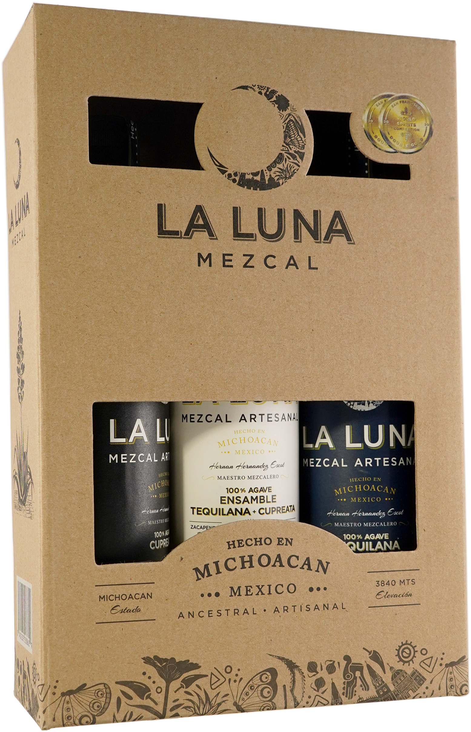 La Luna Mezcal Triple Pack Containing Tequilana Cupreata and Ensamble