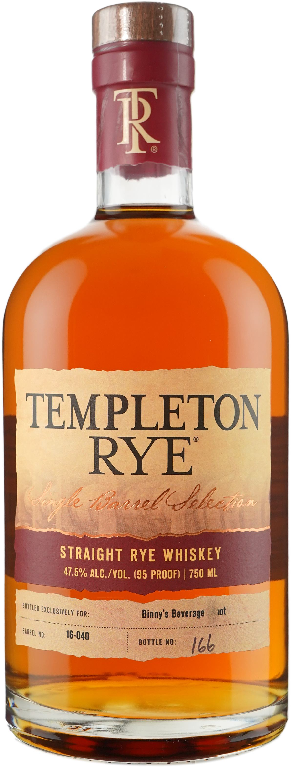 Templeton Rye Single Barrel Selection # 16-040 Binny's Handpicked