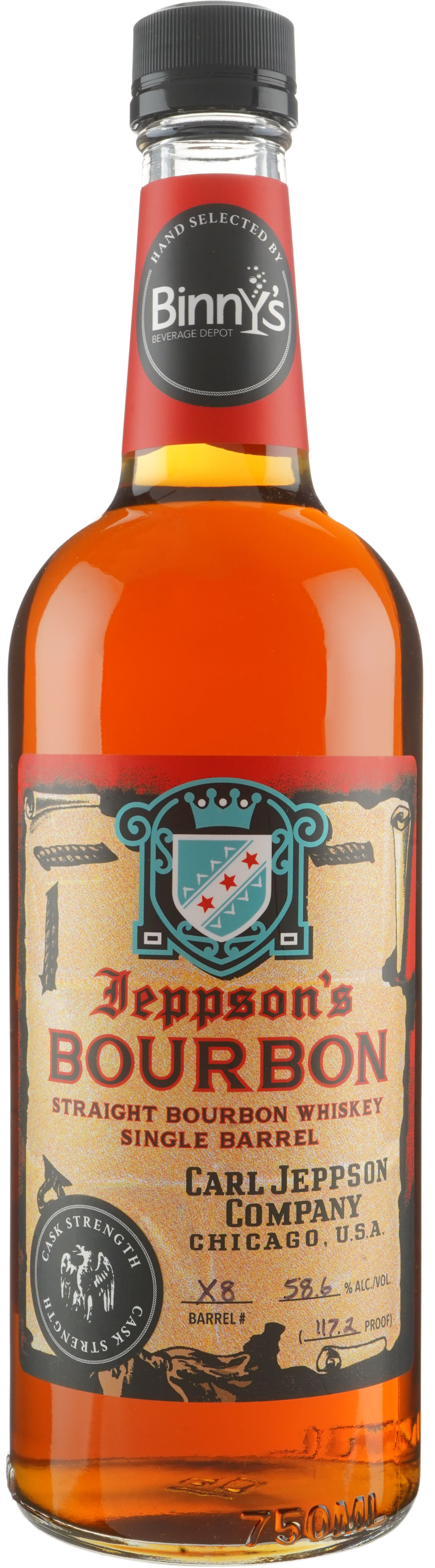 Jeppson's Bourbon Barrel Proof Single Barrel # X8 Indiana Binny's Handpicked