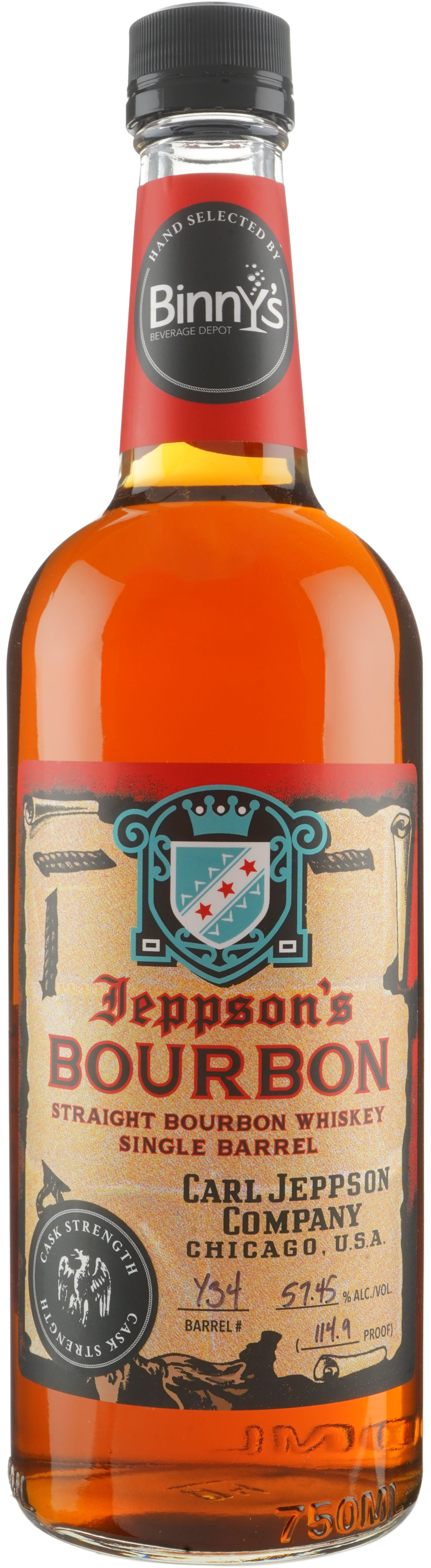 Jeppson's Bourbon Barrel Proof Single Barrel # Y34 Indiana Binny's Handpicked