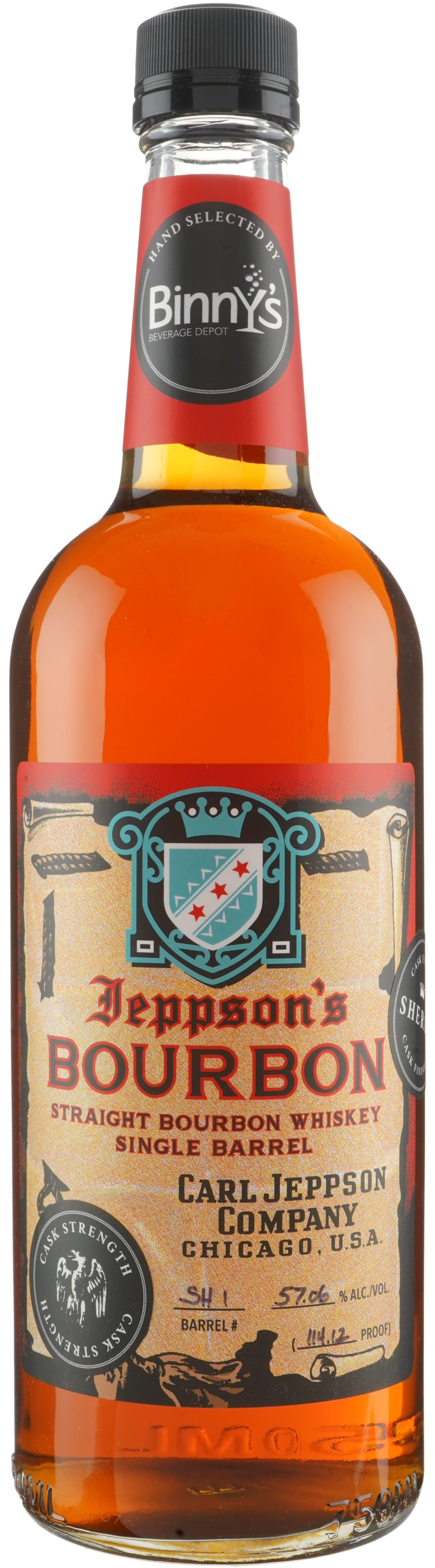 Jeppson's Bourbon Finished in Sherry Cask # SH1 Indiana Binny's Handpicked