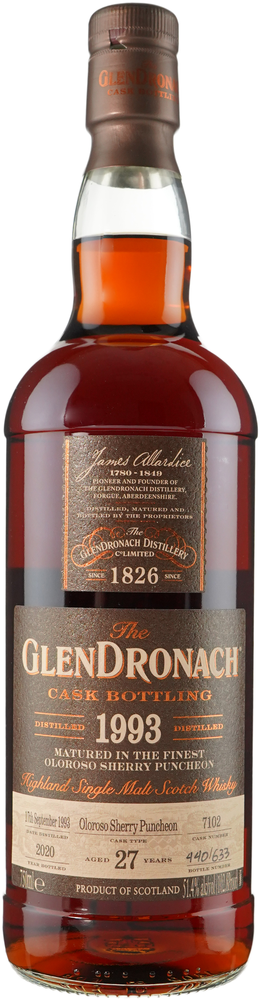 Glendronach 27 year old Vintage Oloroso Puncheon # 7102 1993