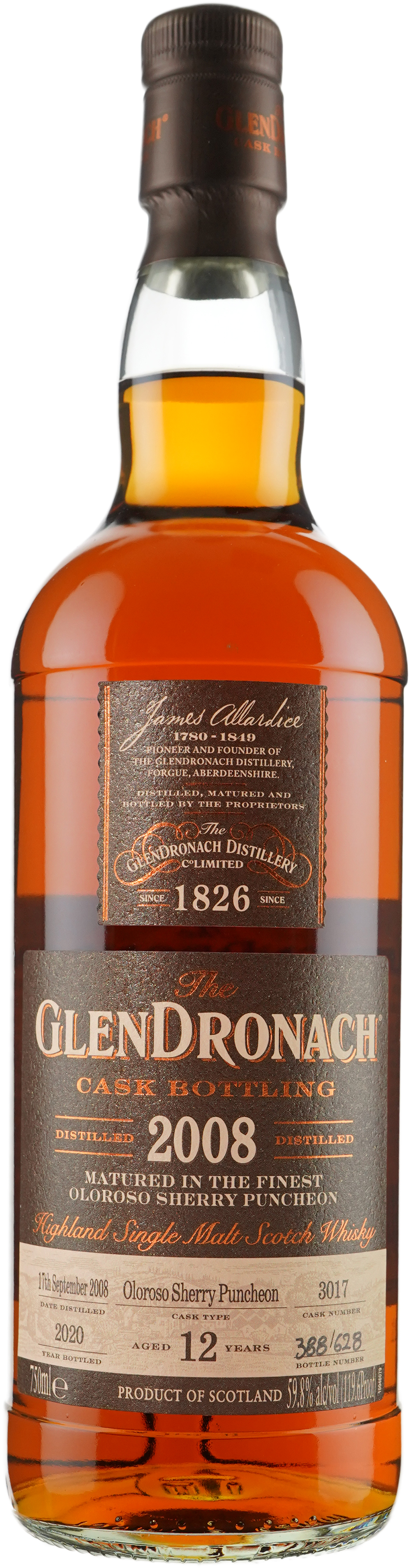 Glendronach 12 year old Vintage Oloroso Puncheon # 3017 2008