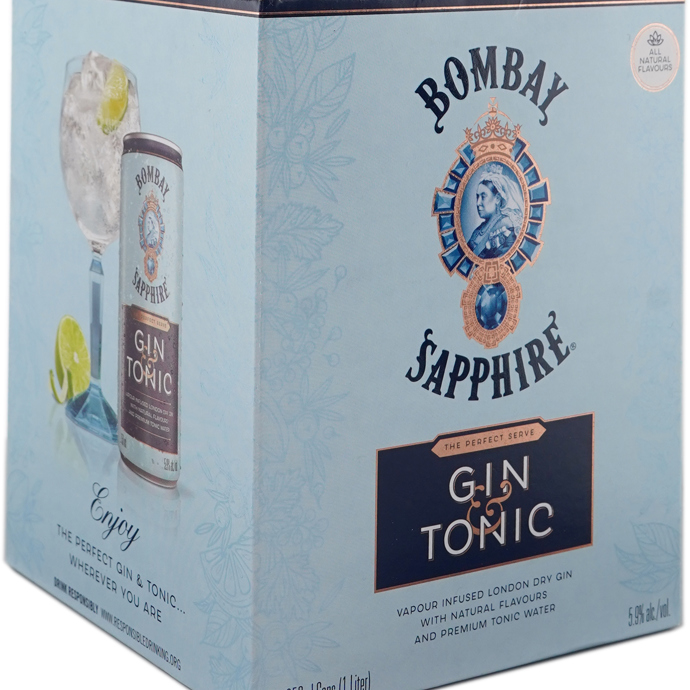 Bombay Sapphire Gin and Tonic 4 Pack Cans