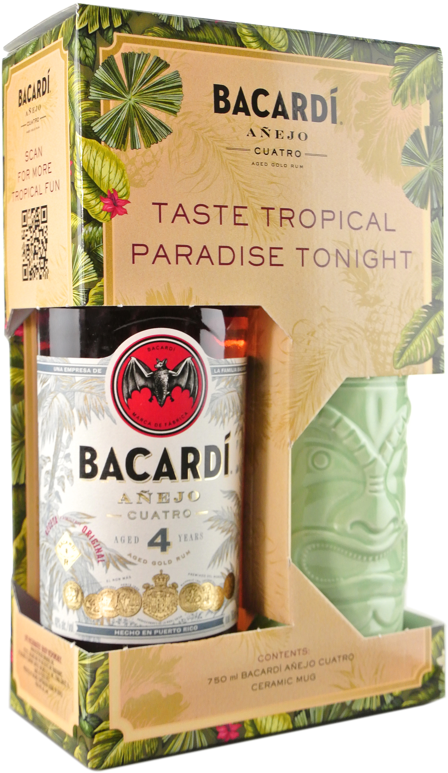 Bacardi Anejo Cuatro Rum With Tikki Glass