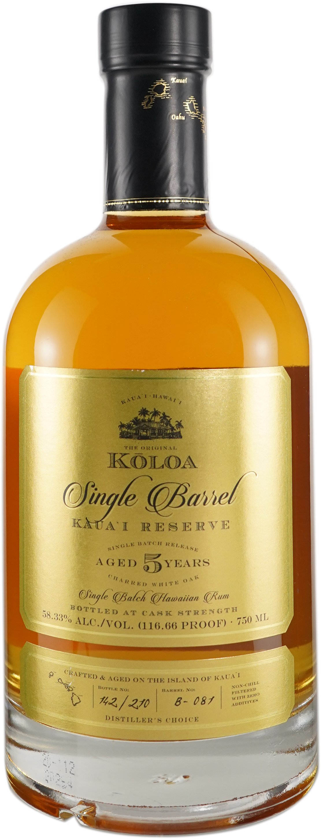 Koloa Kaua'i Reserve Single Barrel 5 year aged Barrel Strength Hawaiian Rum