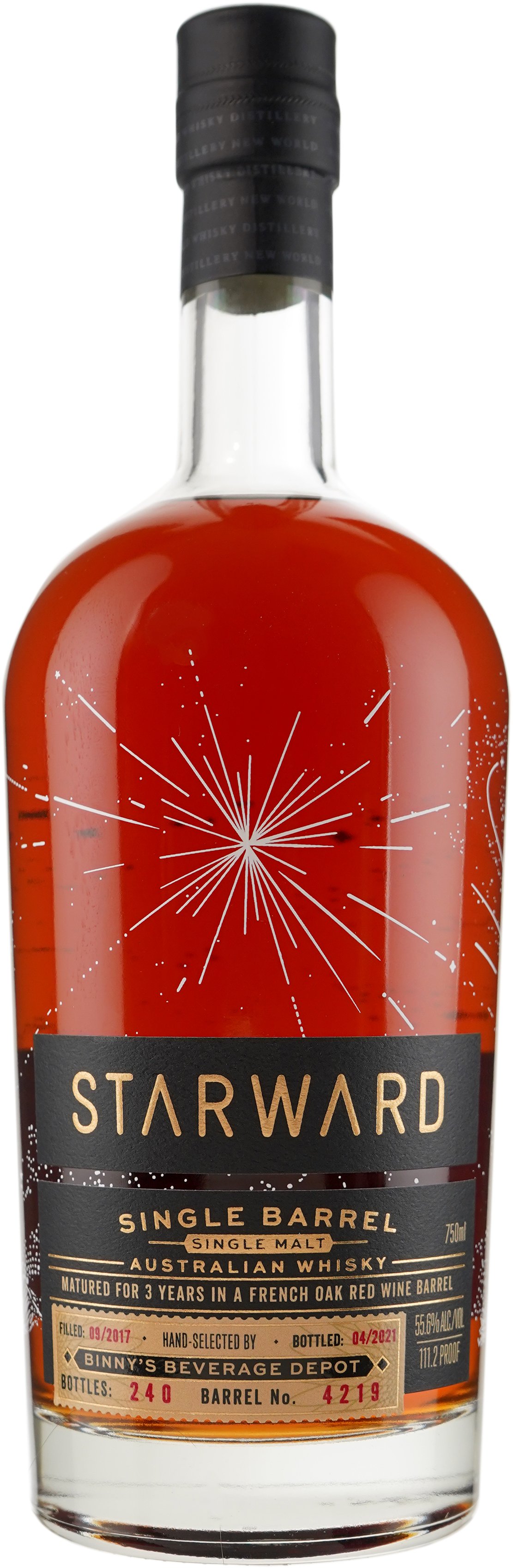 Starward Single Malt Fresh Red Wine Barrique # 4219 Binny's Handpicked 2017