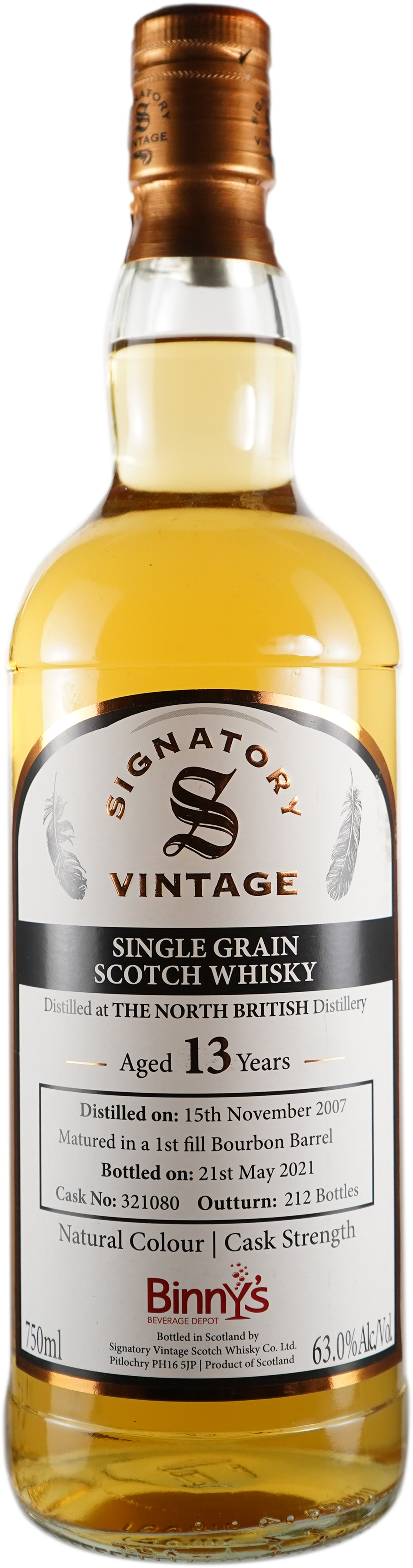 Signatory North British 13 year old ex Bourbon Barrel # 321080 Binny's Handpicked 2007