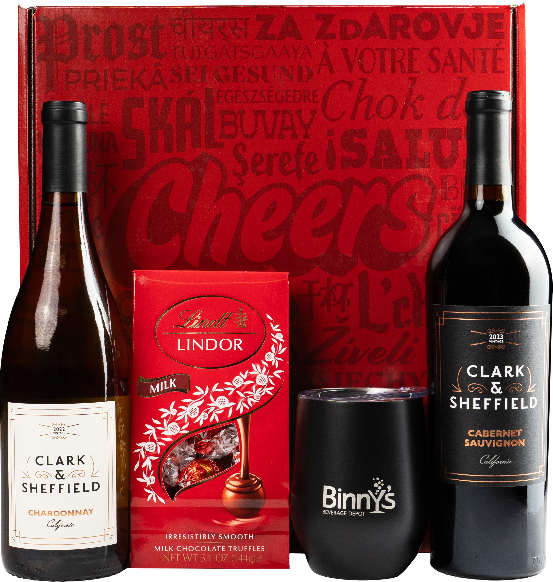 Clark & Sheffield 2 Bottle Gift Box with Sanders Caramels and Tumbler 1.5 L Bottle