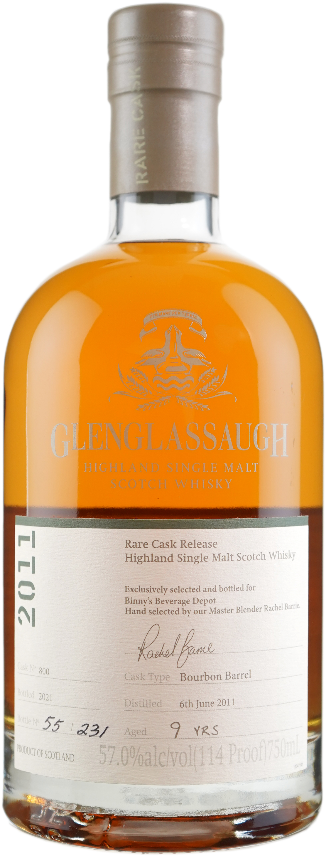 Glenglassaugh 9 year old ex Bourbon Barrel # 800 Binny's Handpicked 2011
