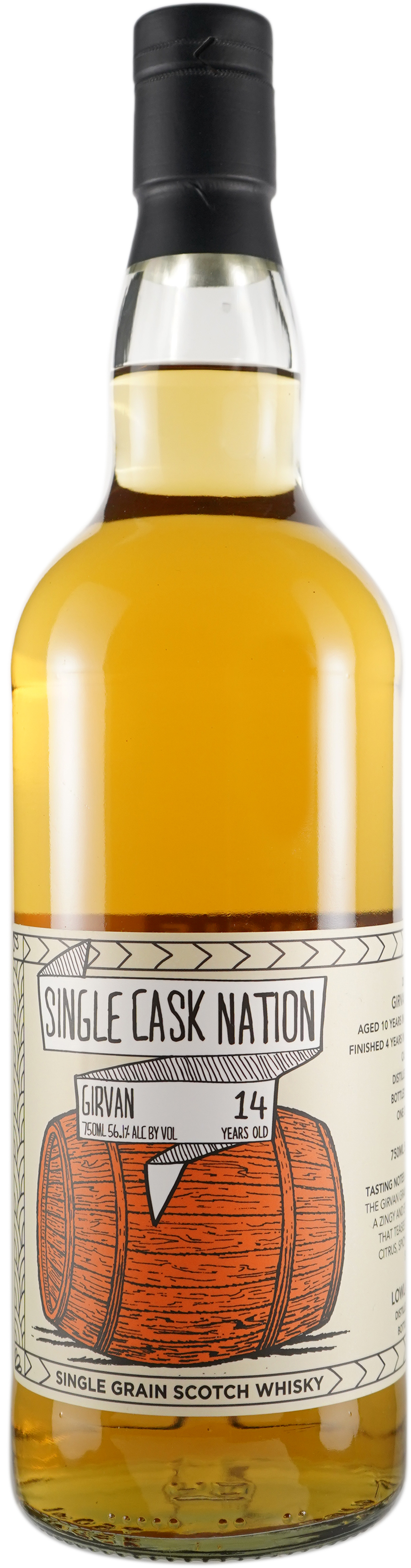Single Cask Nation Girvan 14 year old Finished 4 years in First Fill Bourbon Barrel # 525 2006