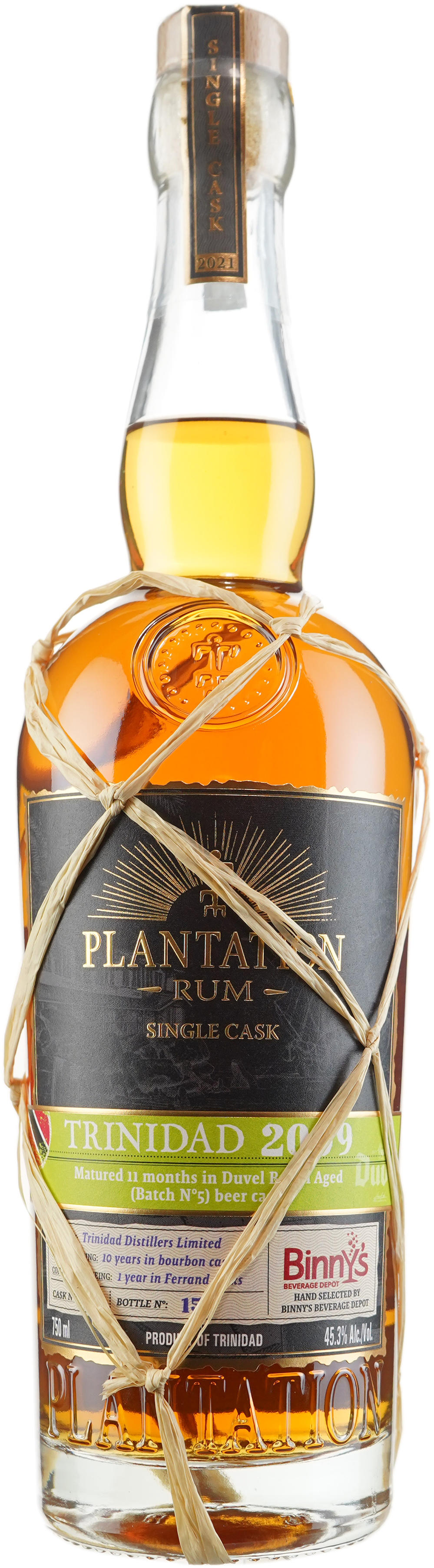 Plantation Rum Single Cask Trinidad 11 Year Duvel Cask Finished Binny's Handpicked 2009