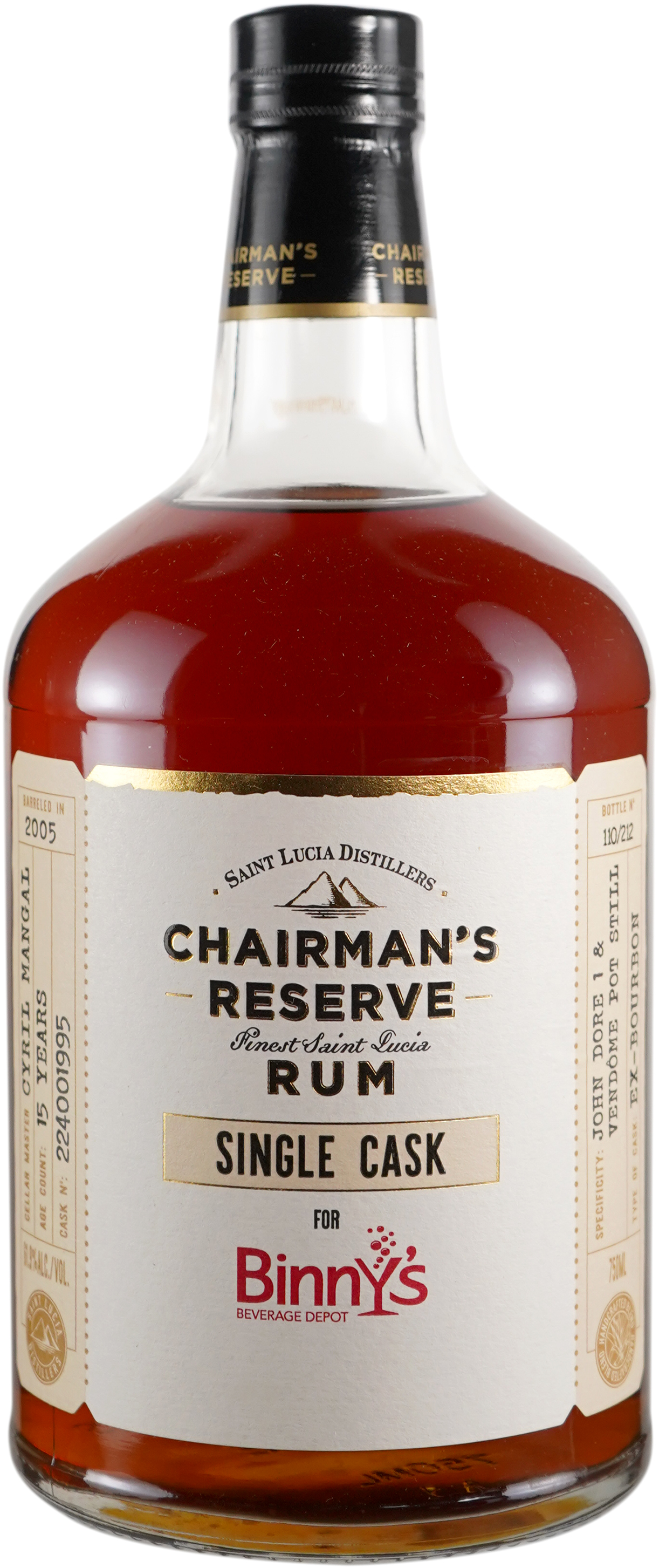 Chairman's Reserve Rum 15 year old ex Bourbon Barrel # 224001995 Binny's Handpicked 2005