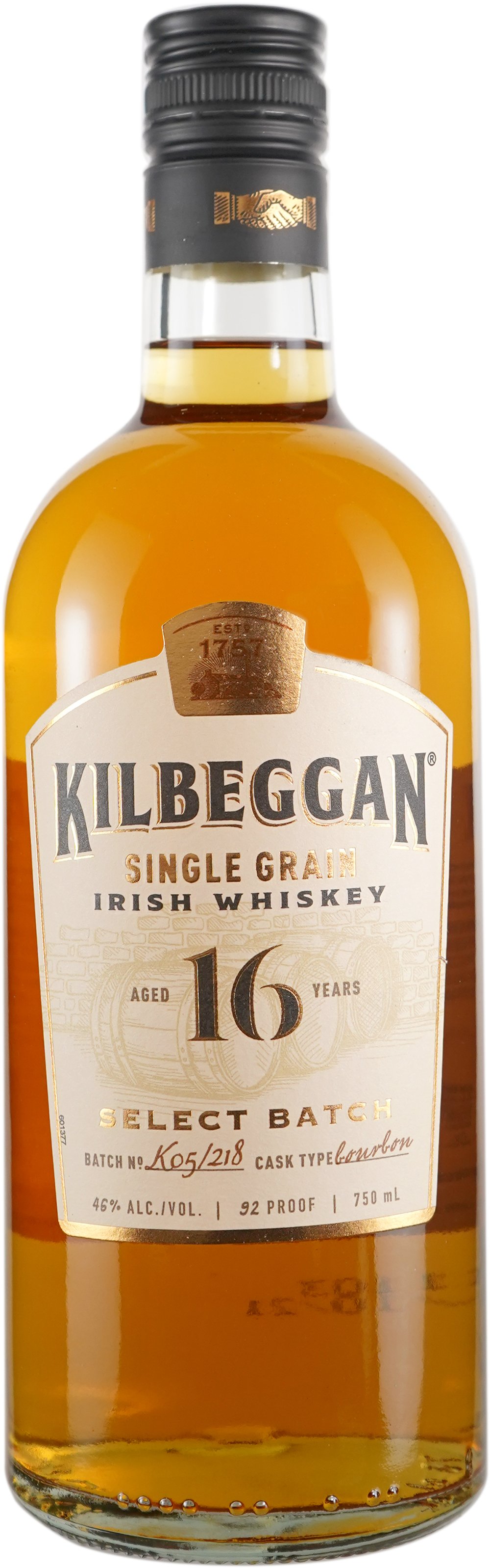 Kilbeggan 16 year old Single Grain Select Batch # K05/218 Binny's Handpicked