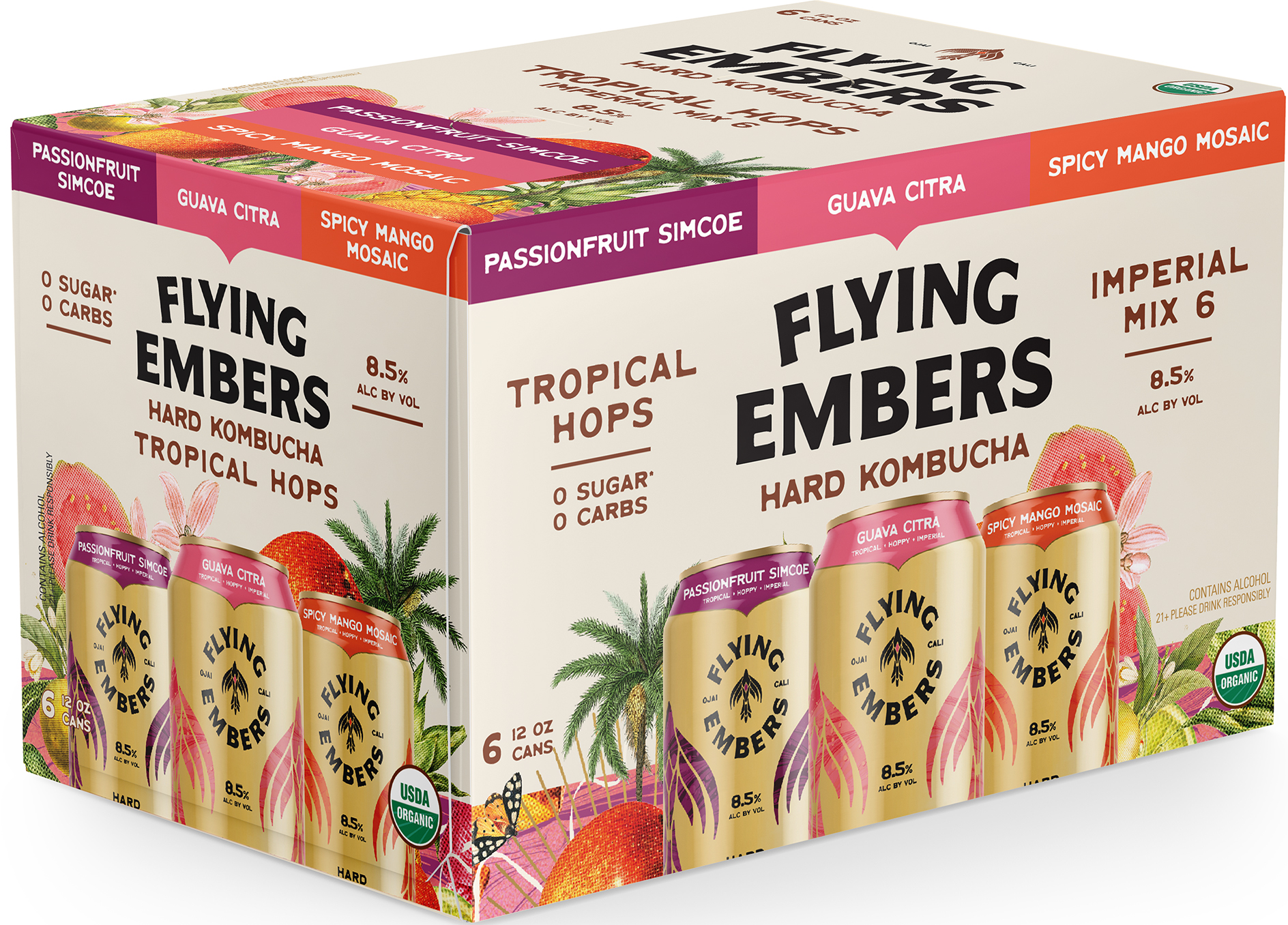 Flying Embers Tropical Hops Hard Kombucha 6 pack of 12 oz Can