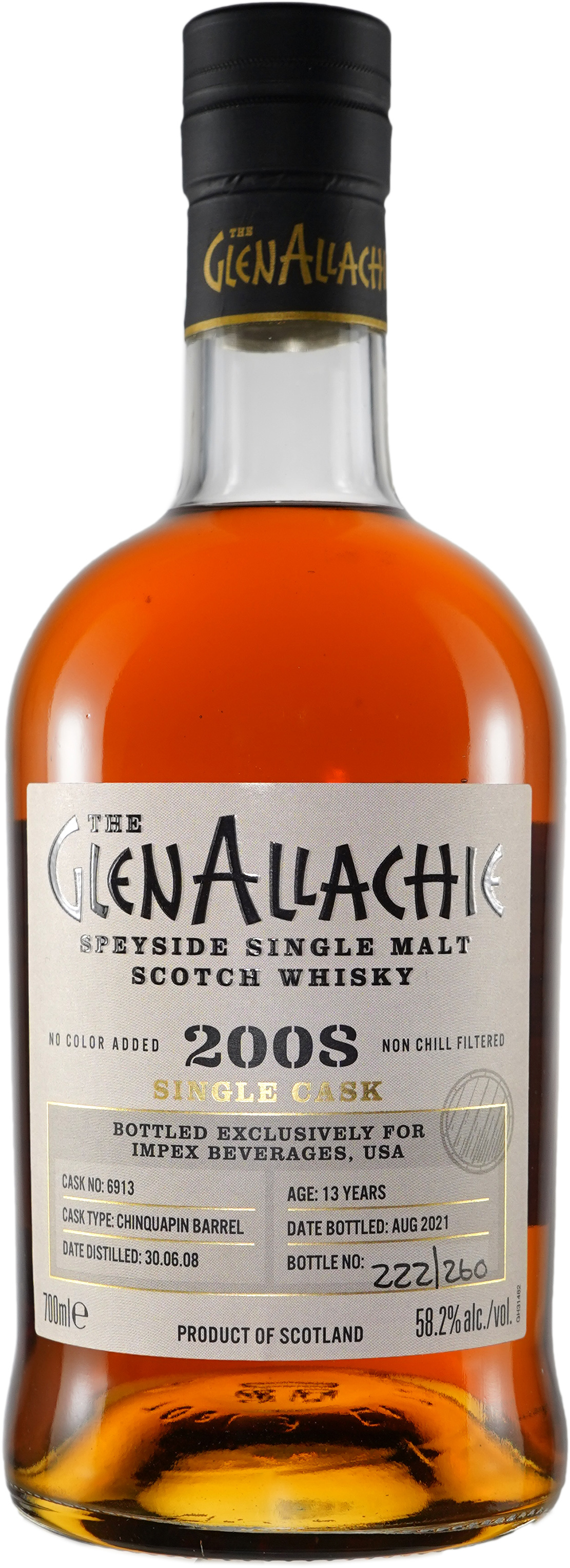 GlenAllachie 13 year old Chinquapin Oak Cask # 6913 2008