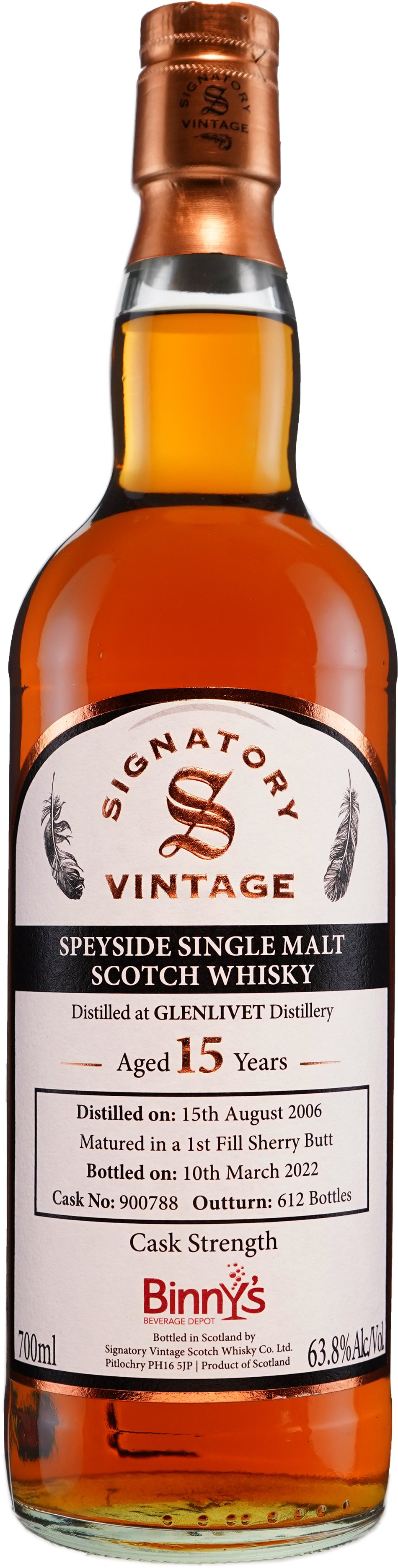 Signatory Glenlivet 15 year old First Fill Sherry Butt # 900788 Binny's Handpicked 2006