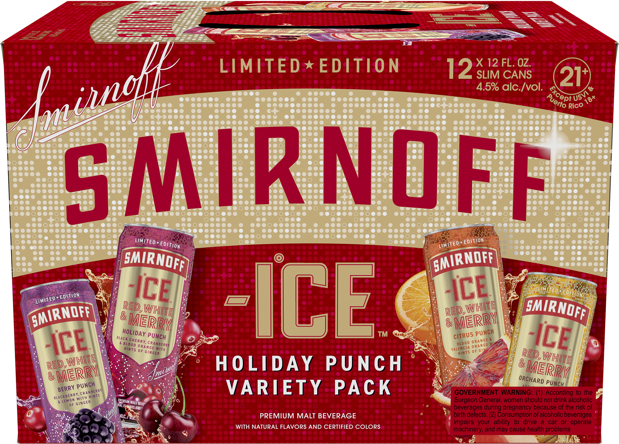 Smirnoff Ice Red White Merry Holiday Punch Variety Pack 12 pack of 12
