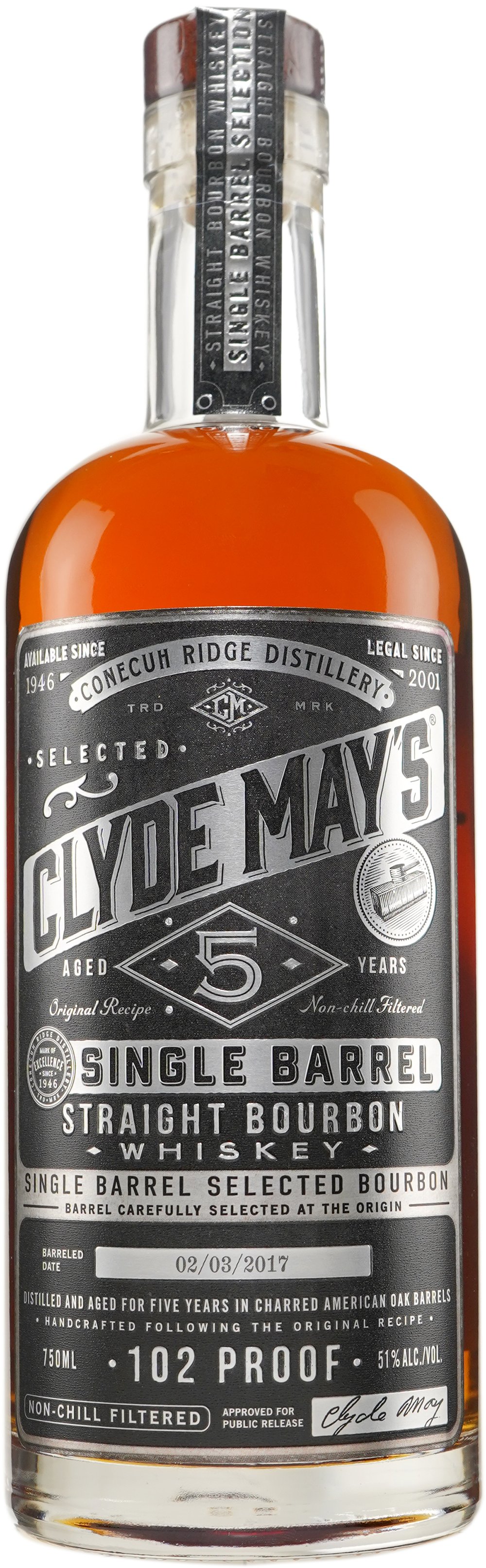 Clyde May's 5yr Single Barrel Straight Bourbon #547 Binny's Handpicked
