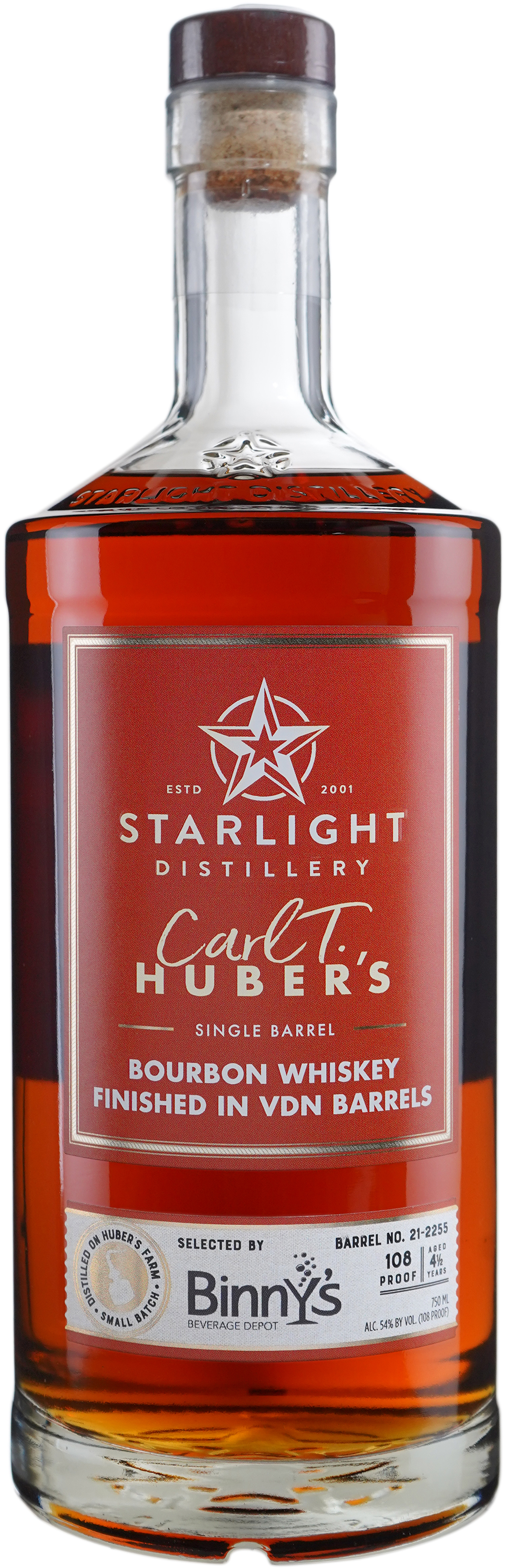 Huber's Starlight Distillery Bourbon Finished in Vino de Naranja Wine Cask # 21-2255 Binny's Handpicked