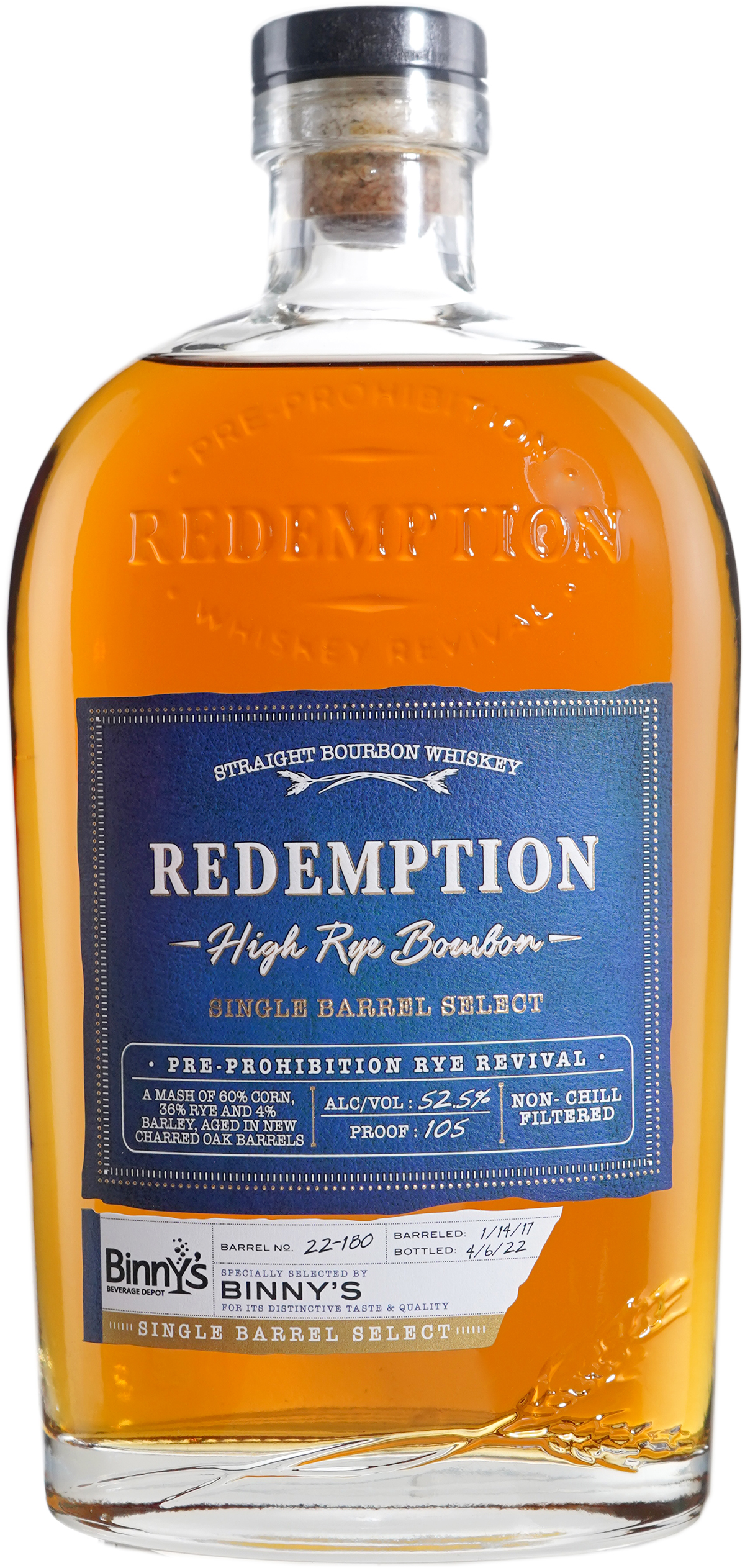 Redemption High Rye Bourbon Binny's Handpicked Barrel 22180 750 ml Bottle