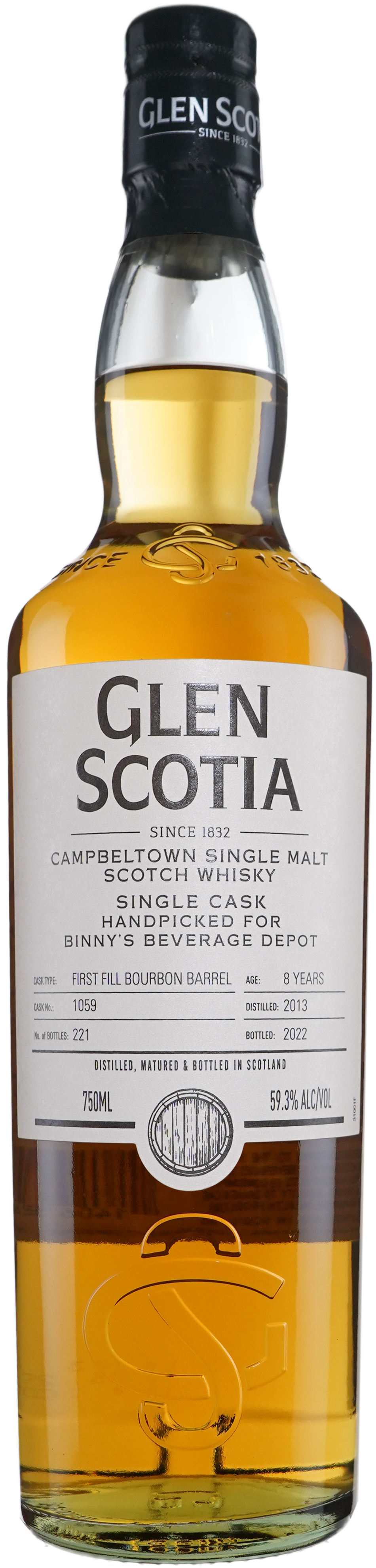 Glen Scotia 8 year old 1st Fill Bourbon Barrel # 1059 Binny's Handpicked