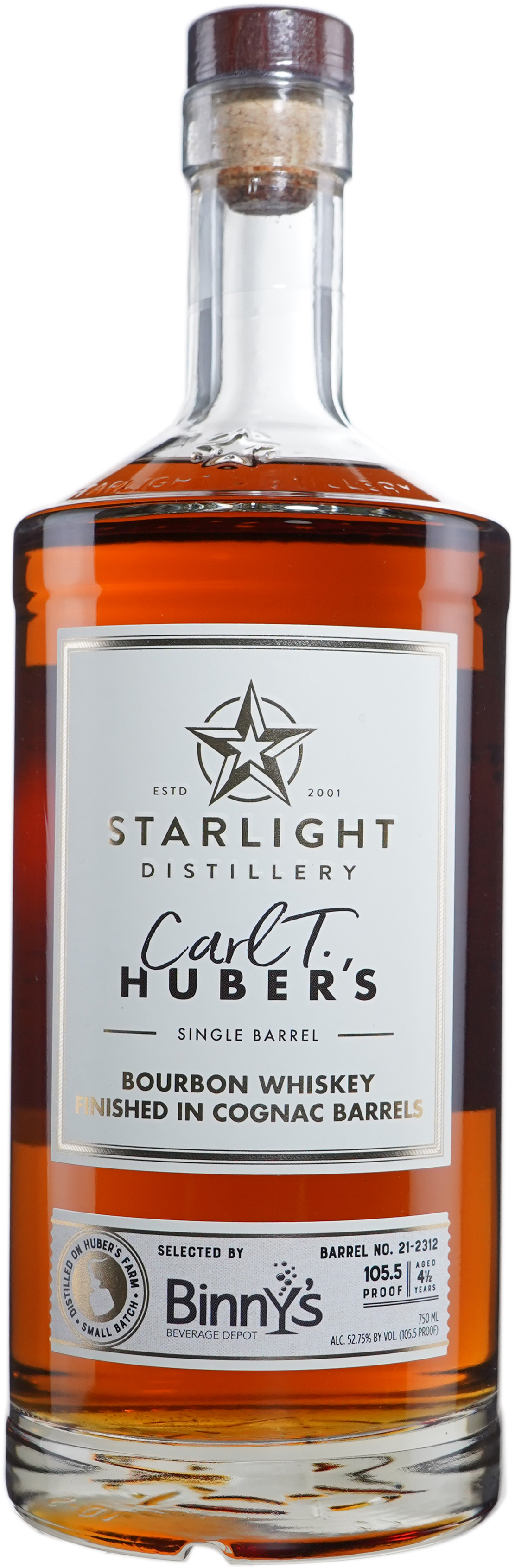Huber's Starlight Distillery Bourbon Finished in Cognac Cask # 21-2312 Binny's Handpicked