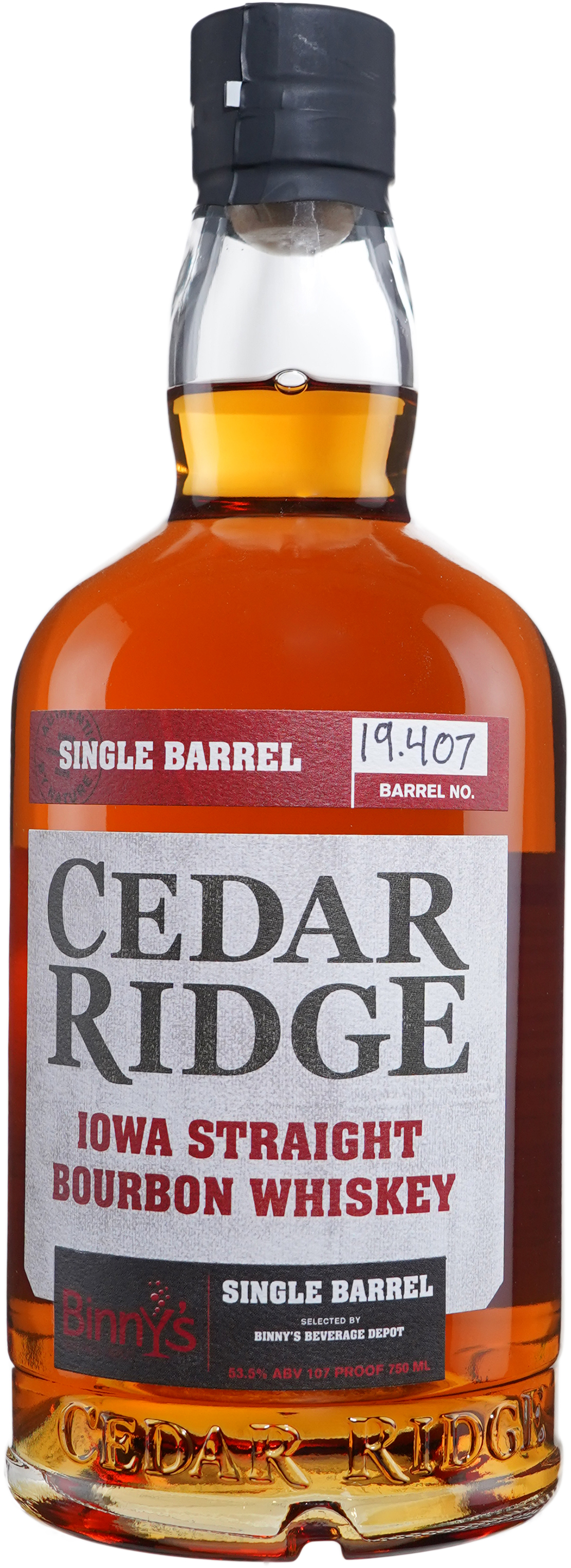 Cedar Ridge Straight Bourbon Single Barrel # 19-0407 Binny's Handpicked