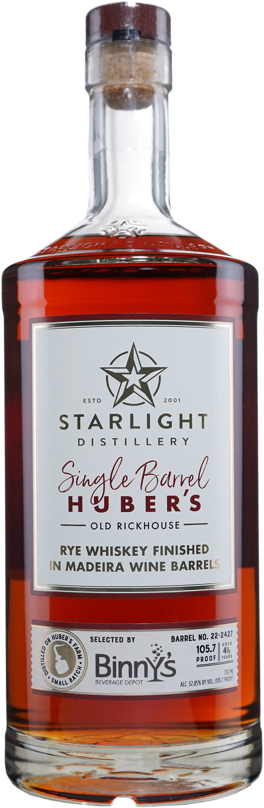 Huber's Starlight Distillery Rye Finished in ex Madeira Barrel # 22-2427 Binny's Handpicked
