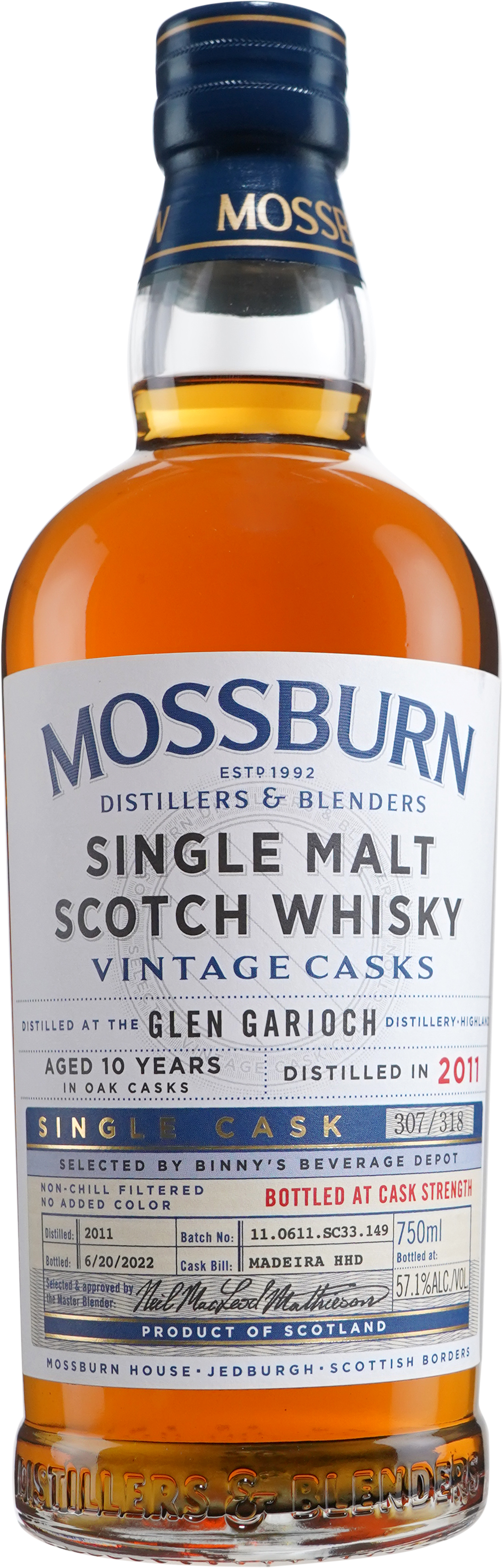 Mossburn Glen Garioch 10 year old ex Madeira Hogshead # 149 Binny's Handpicked 2011