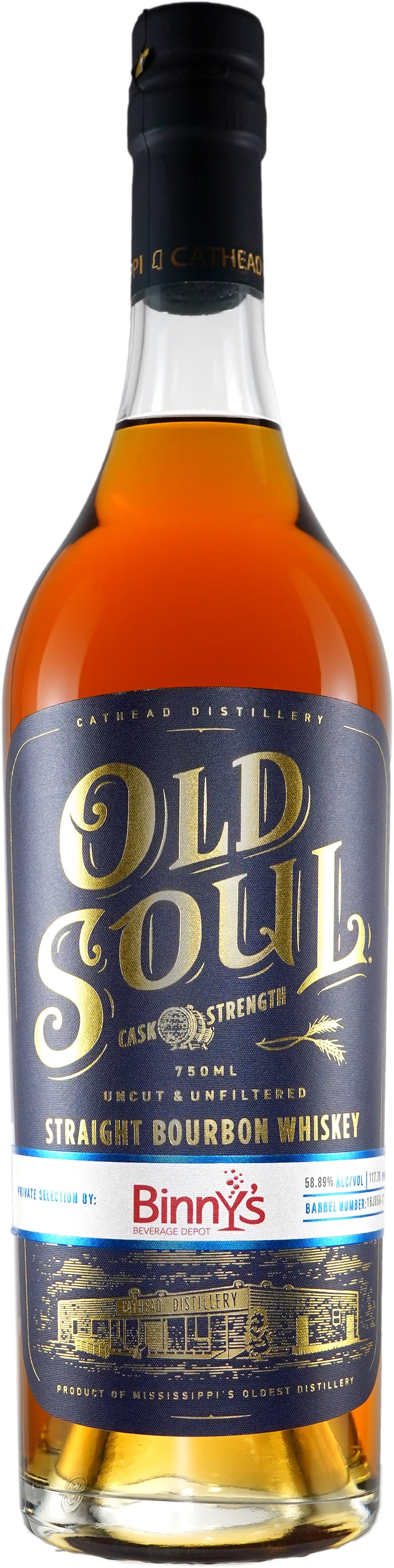 Cathead Distillery Old Soul Bourbon Single Barrel # 16J05A-21 Binny's Handpicked