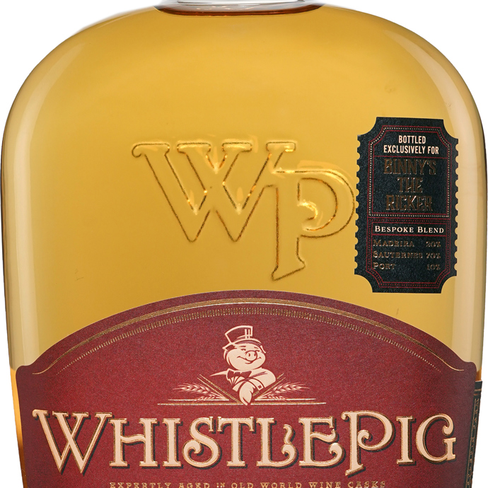 WhistlePig Bespoke 12 year old Rye The Ricker Finished 70% Sauternes/20% Madeira/10% Port Binny's Handpicked
