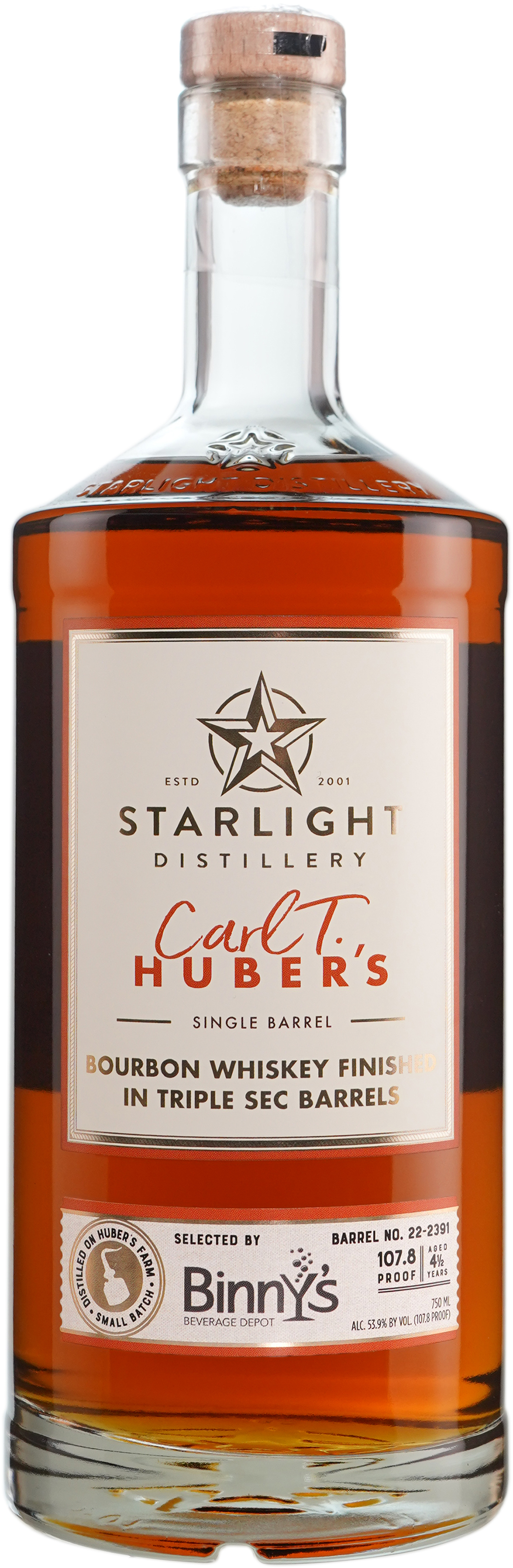 Huber's Starlight Distillery Bourbon Finished in Triple Sec Barrel # 22-2391 Binny's Handpicked