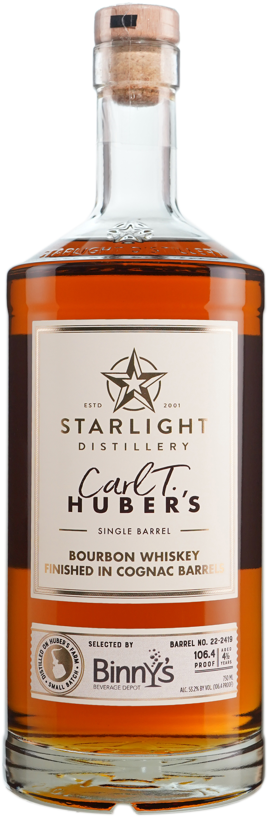 Huber's Starlight Distillery Bourbon Finished in Cognac Barrel # 22-2419 Binny's Handpicked