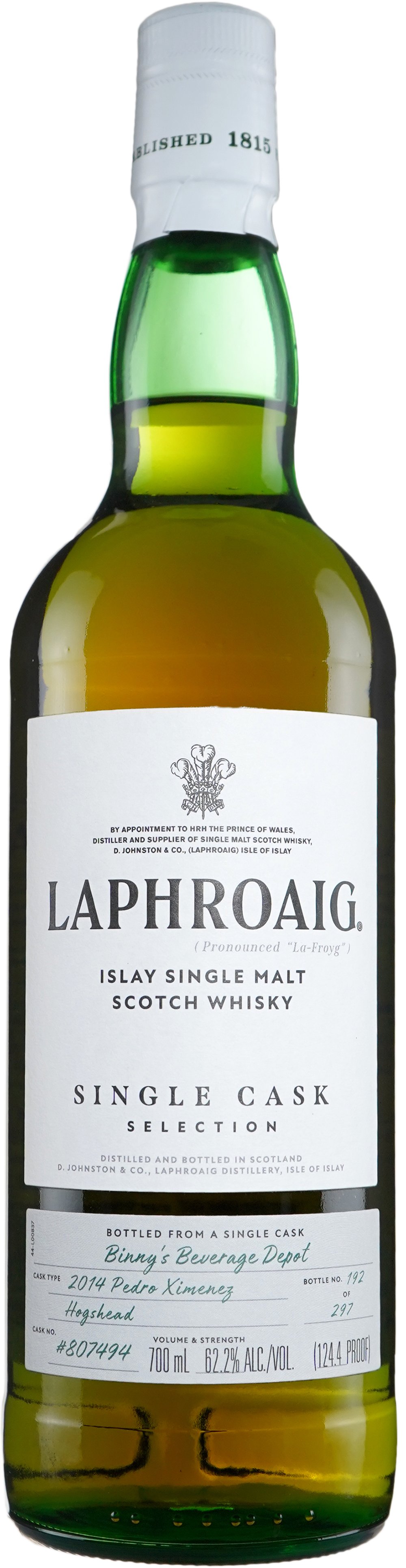 Laphroaig 8 year old ex PX Sherry Hogshead # 807494 Binny's Handpicked 2014
