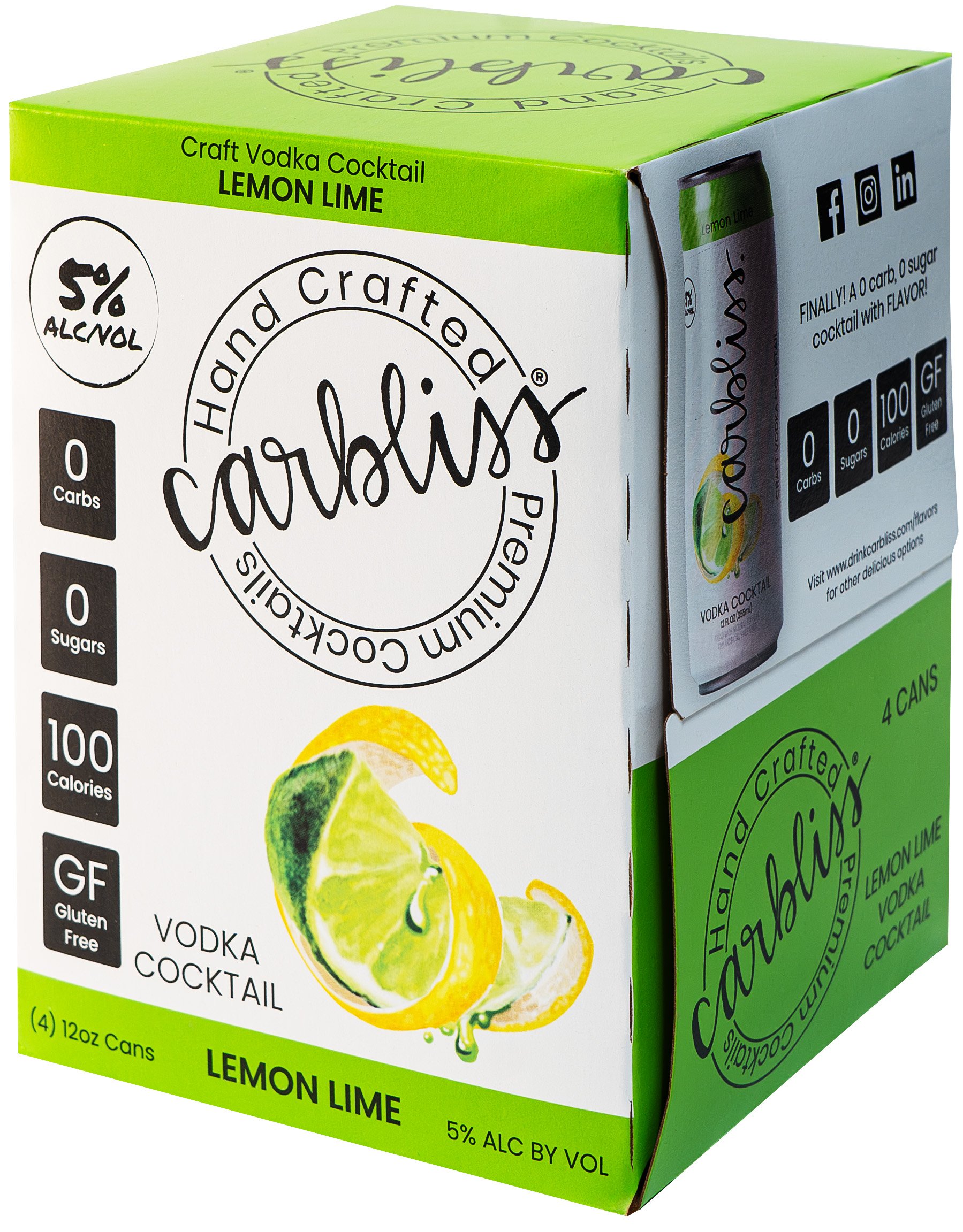 Carbliss Lemon Lime Vodka Cocktail 4 Pack Cans | 4 pack of 12 oz Can