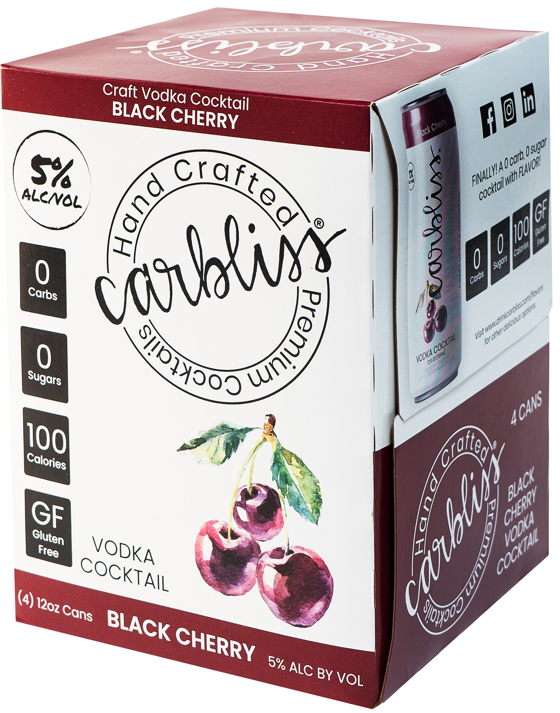 Carbliss Black Cherry Vodka Cocktail 4 Pack Cans | 4 pack of 12 oz Can