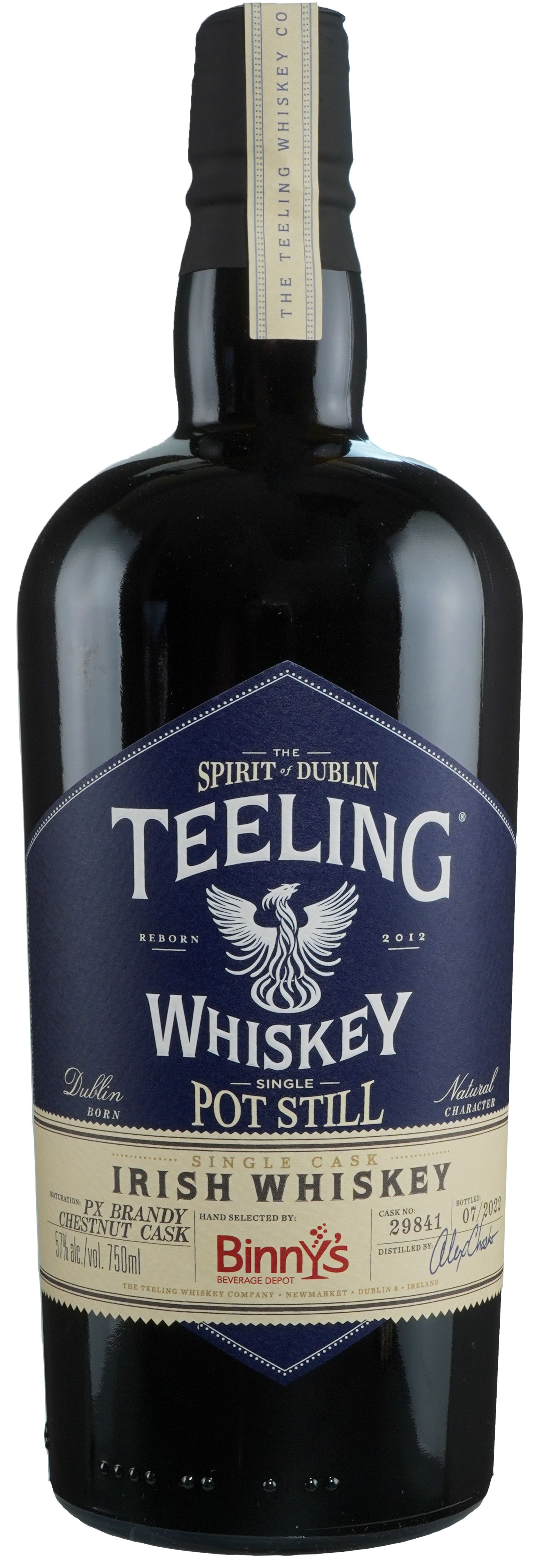 Teeling Pure Pot Still Irish Whiskey aged in PX Sherry Chestnut Cask # 29841 Binny's Handpicked