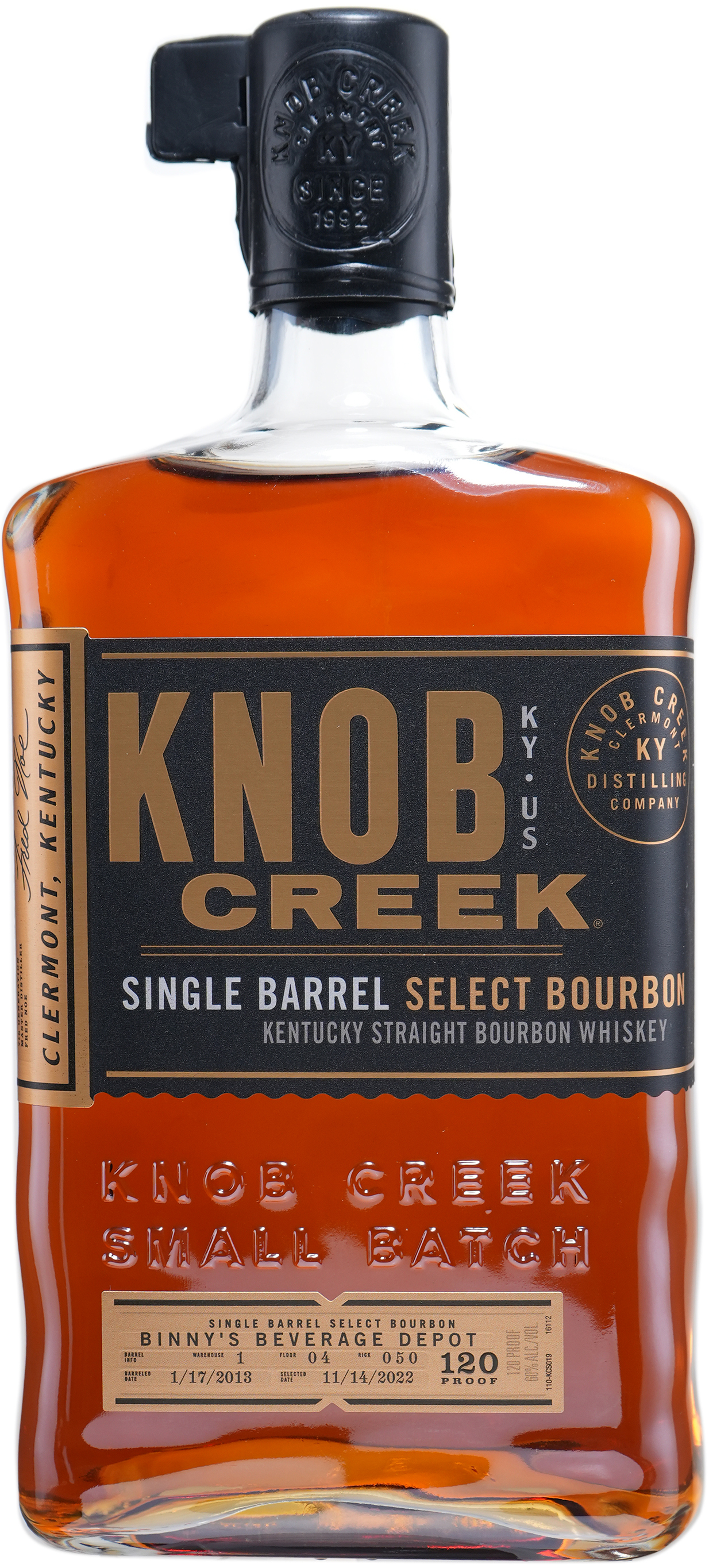Knob Creek Bourbon Single Barrel # 16112 14-50 13A17 Binny's Handpicked