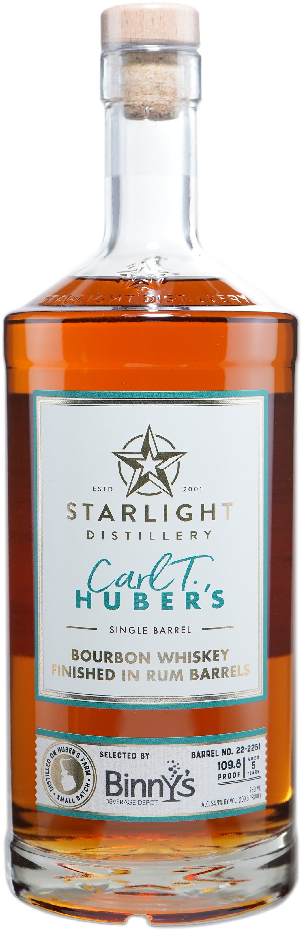 Huber's Starlight Distillery Bourbon Finished in ex Barbados Rum Barrel # 22-2251 Binny's Handpicked