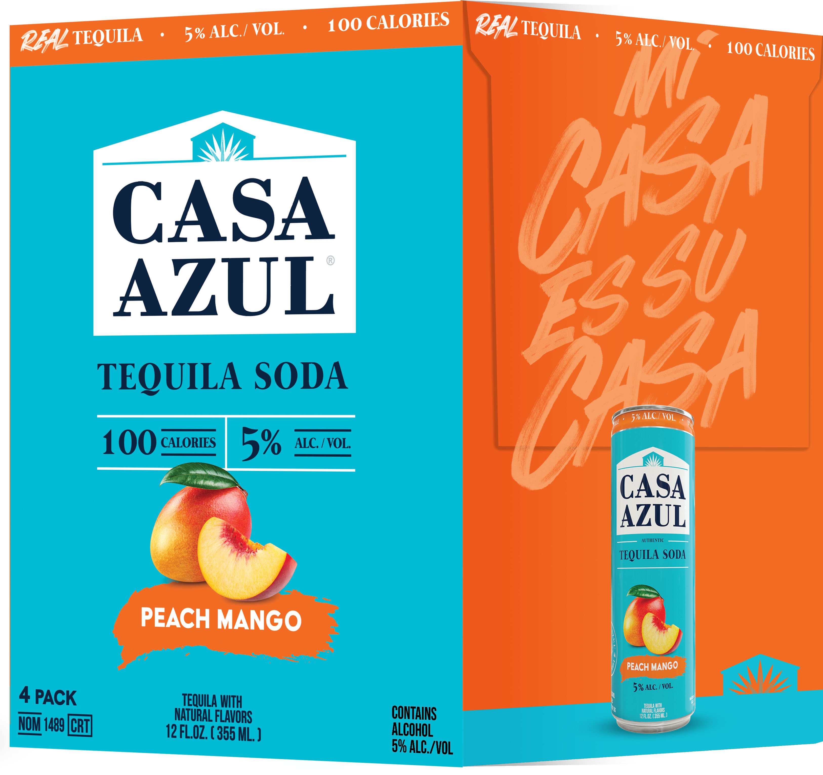 Casa Azul Tequila Soda Peach Mango 4 Pack Cans 4 pack of 355 ml Can