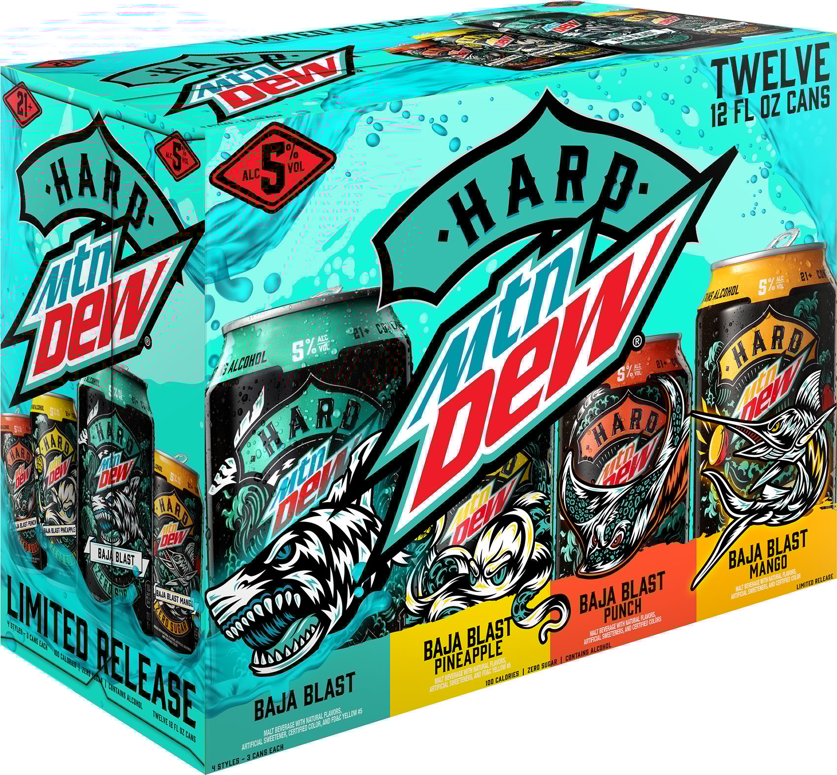 Hard Mountain Dew Zero Sugar Baja Summer Pack 12 pack of 12 oz Can