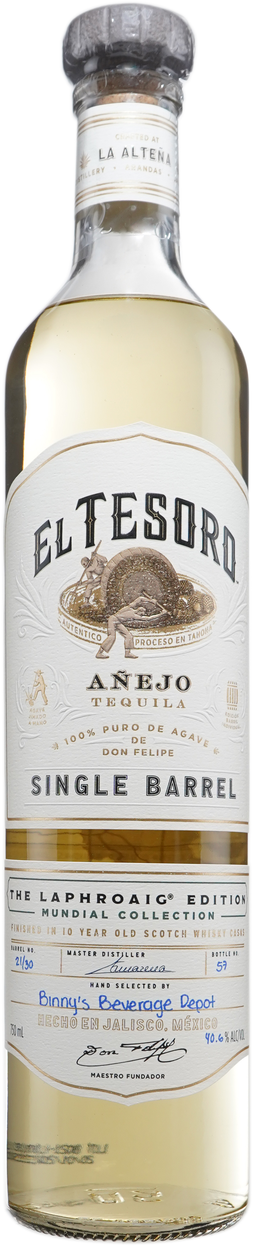 El Tesoro Anejo Single ex Laphroaig Barrel 21 Binny's Handpicked 2023