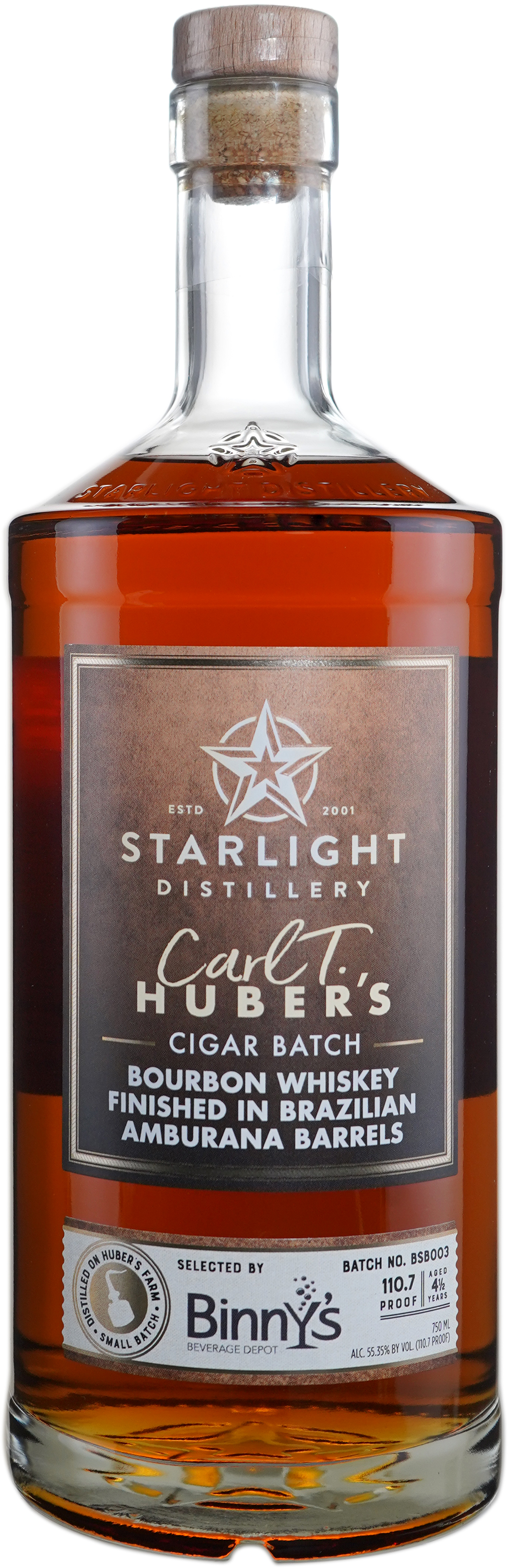 Huber's Starlight Distillery Bourbon Finished 16 Weeks in Amburana Barrel BSB003 Binny's Handpicked