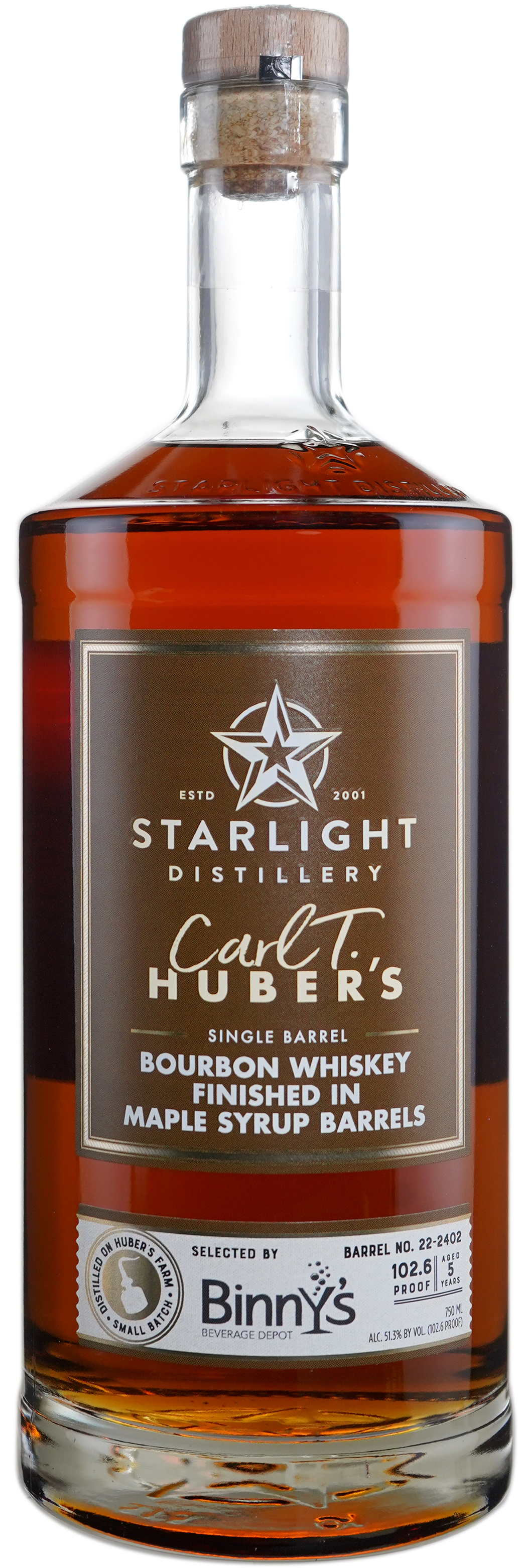 Huber's Starlight Distillery Bourbon Finished in Maple Barrel # 22-2402 Binny's Handpicked