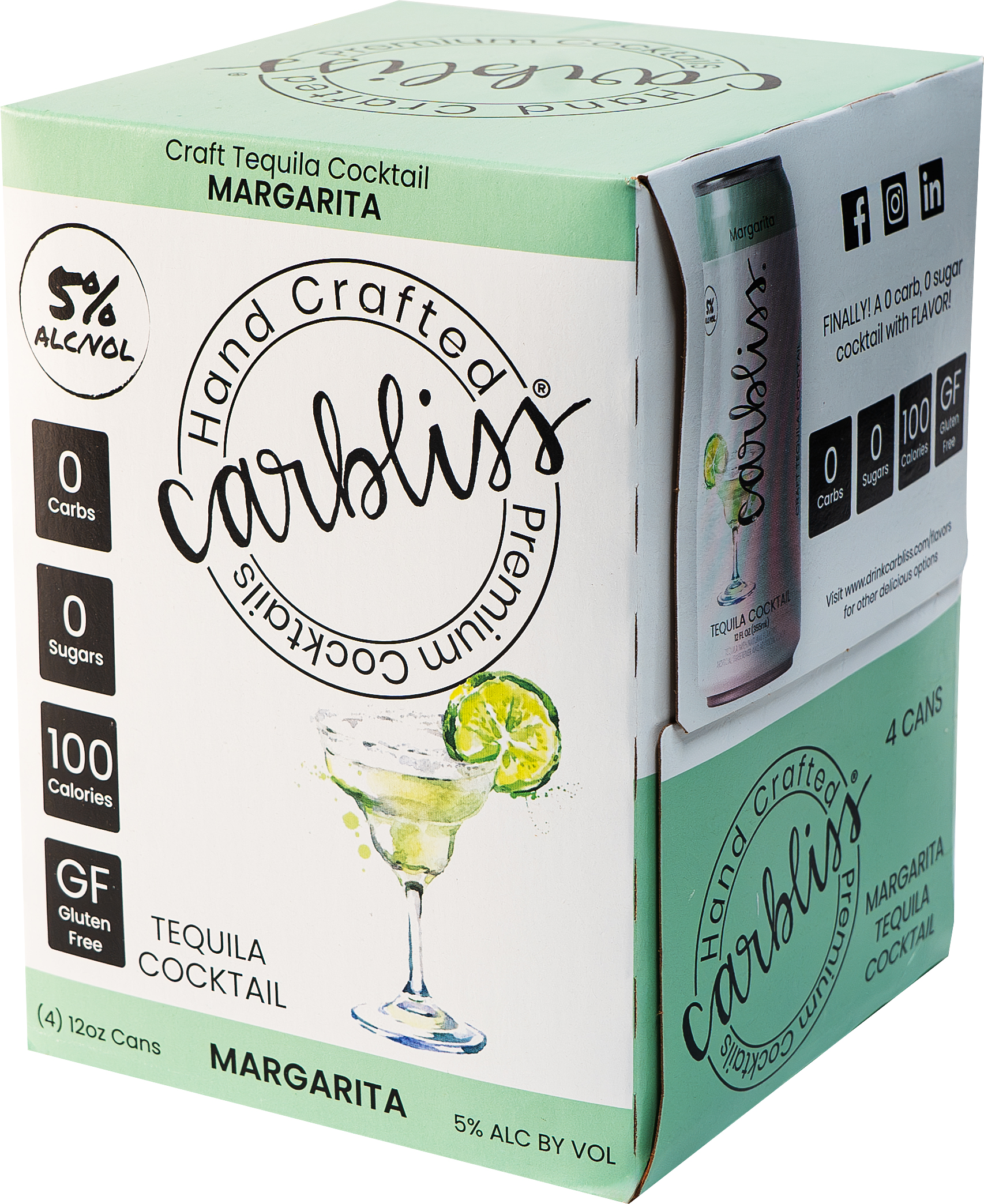 Carbliss Margarita 4 Pack Cans | 4 pack of 12 oz Can Carbliss Margarita 4 Pack Cans | 4 pack of 12 oz Can