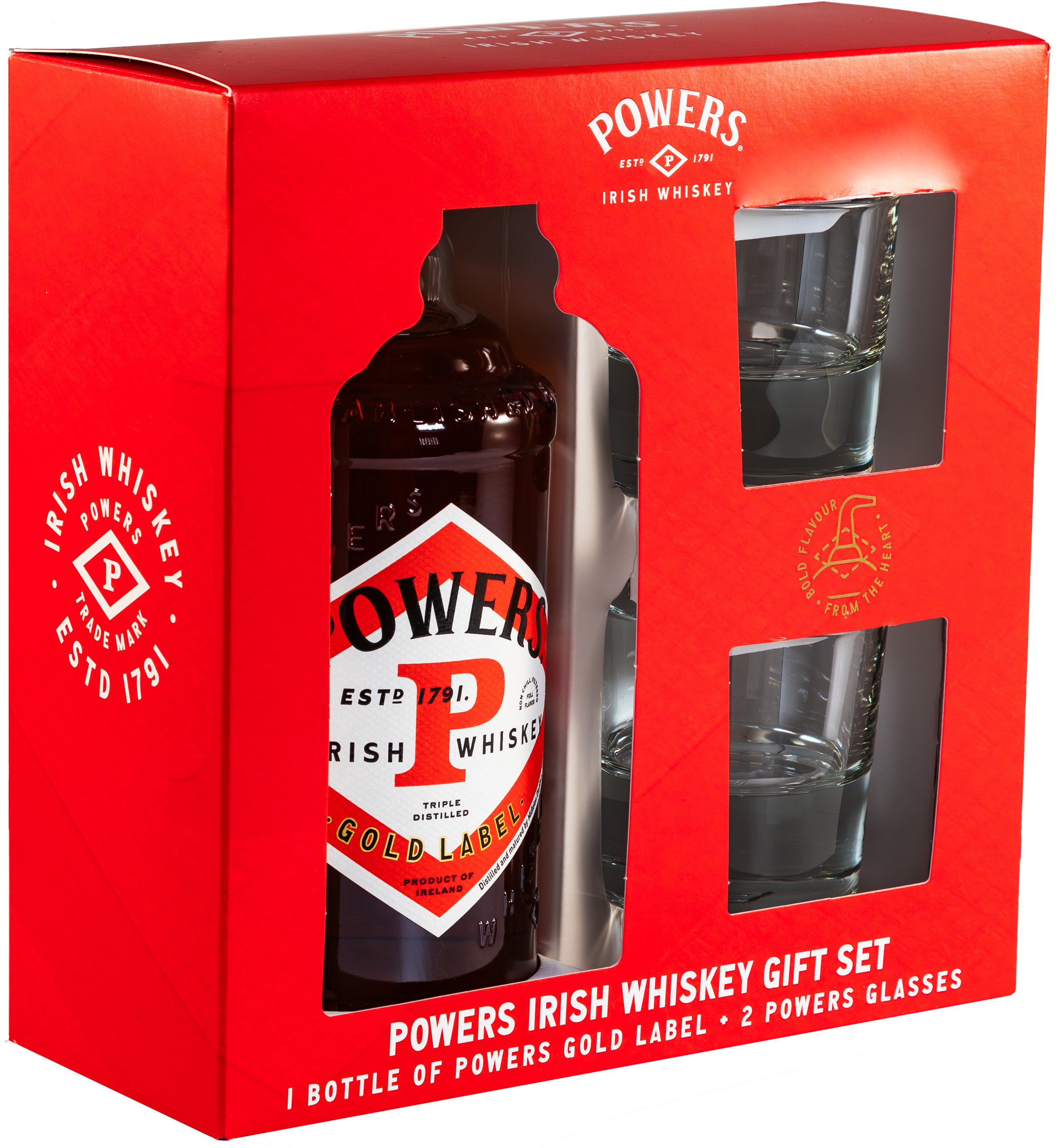 Powers Gold Label Irish Whiskey Gift Set 750 ml Bottle