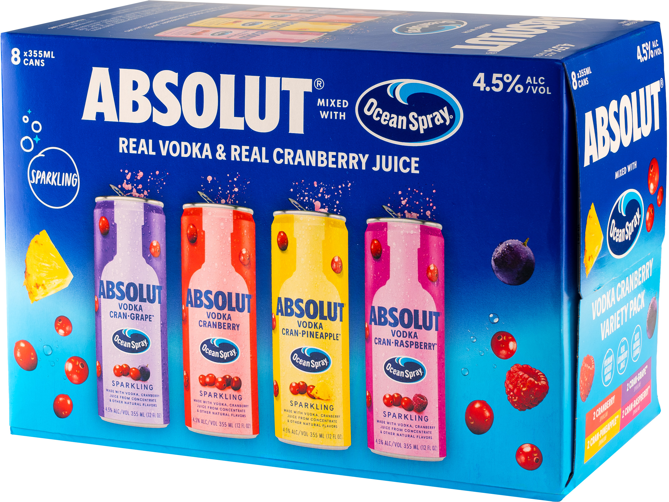 Absolut Ocean Spray Variety 8 Pack Cans | 8 pack of 355 ml Can